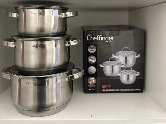 Комплект от 3 броя Тенджери със стъклени капаци, Неръждаема стомана