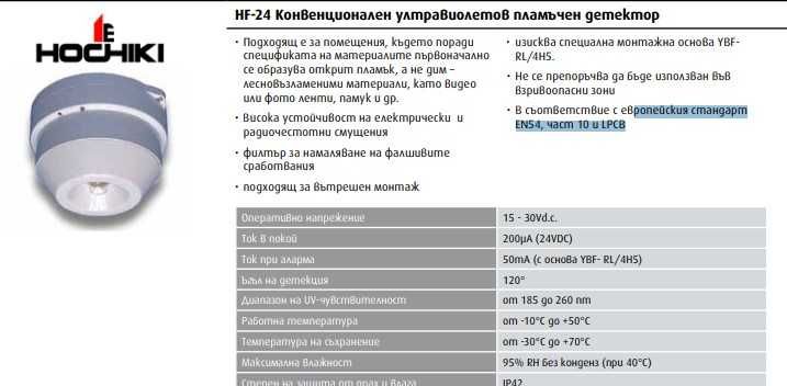 НОВИ Датчици за пожар UV  Hochiki Hf-24