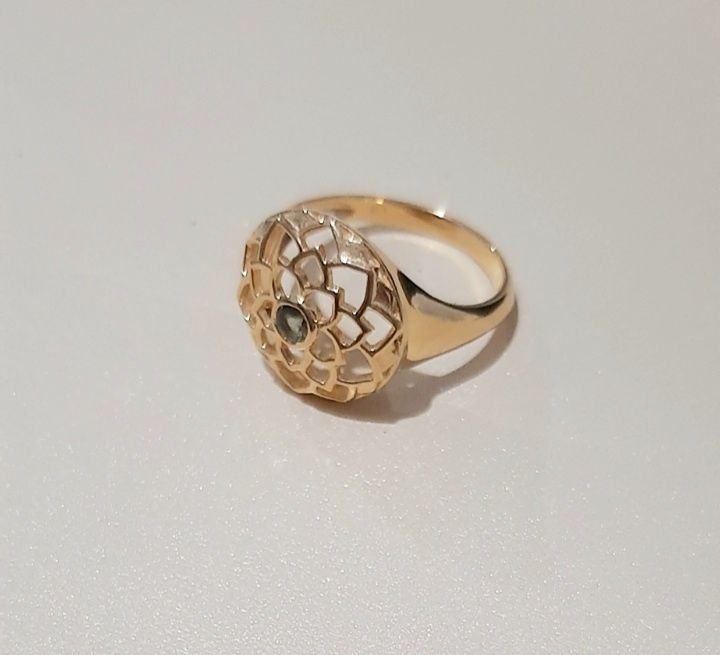 Inel argint placat cu aur cu moldavite si pandantiv talisman