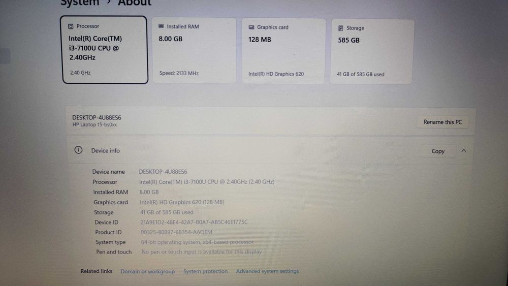 Laptop HP 15-Intel i3 gen7-ddr4