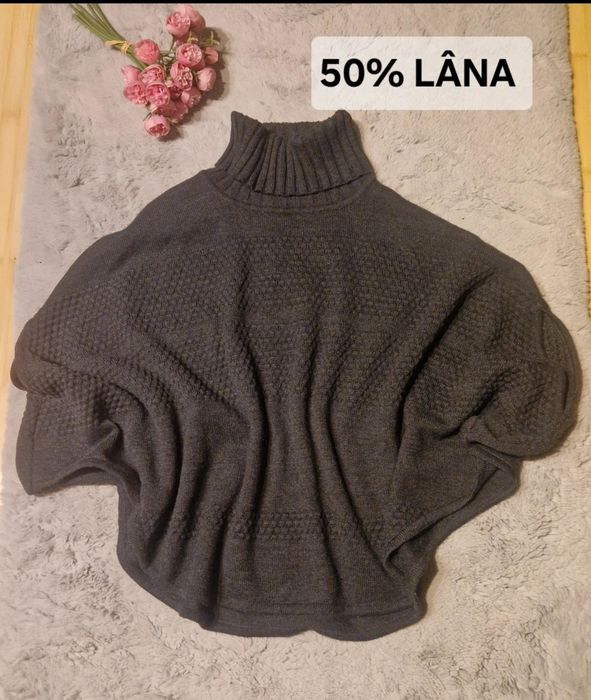 Poncho tricotat gros, 50% lână, SibinLinnebjerg