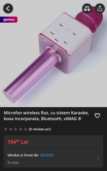 Microfon wireless roz cu sistem karaoke