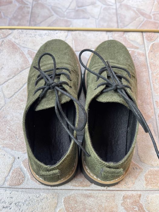 Дамски зелени обувки от велур – ежедневни обувки с връзки, размер 37