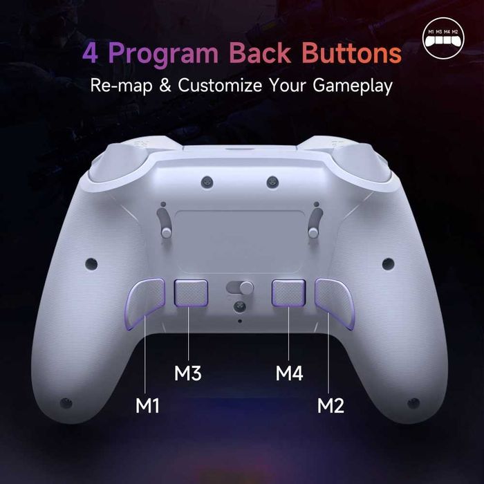Безжичен контролер, EasySMX X20, Multi-Platform (PC, мобилен, Switch), RGB, Hall-Effect, RF 2,4 GHz/Bluetooth, бял