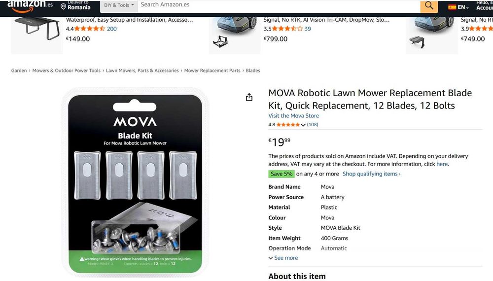 Set 12 lame de schimb pentru mașina de tuns iarba MOVA, 12 suruburi