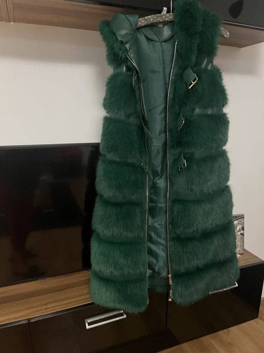 Vesta femei  , blană artificială , mărimea XL , culoare verde