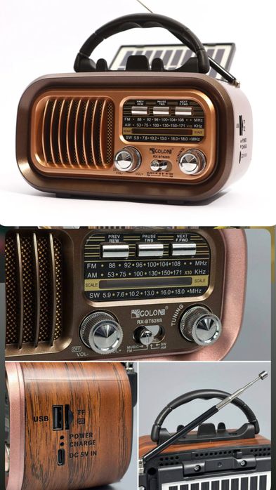 Radio Retro-Panou Solar-Wireless Fm/Bluetooth/TF Card/Usb,Acumulatori