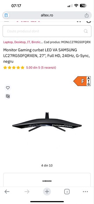 Vand monitor SAMSUNG  gaming curbat LC27RG50FQRXEN