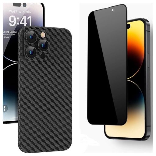 Iphone 14/15/PRO/MAX/PLUS - Pachet Husa Carbon Hard + Folie Sticla HDR