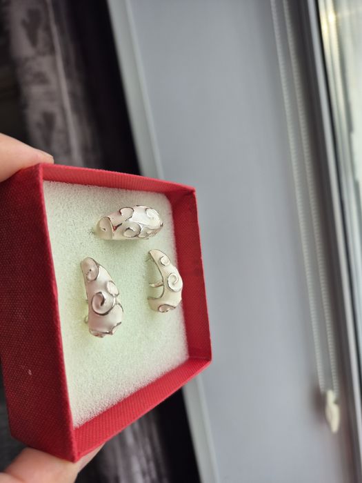 Комплект серебро серьги, кольцо 925.