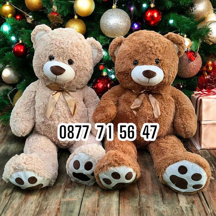 Плюшен мечок 100см с панделка ГОЛЯМ 1м кафяв бежов плюшено мече мечка