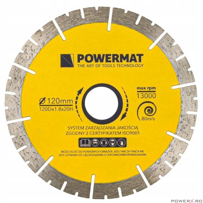Disc diamant segmentat pentru taiere, 1.8x10x20x120 mm, Powermat