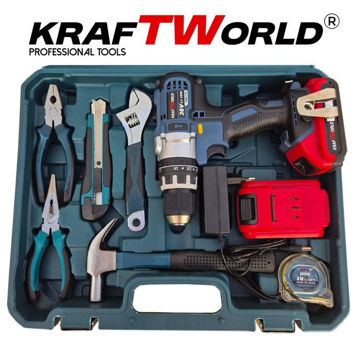 Акумулаторен Безчетков Ударен Винтоверт KraftWorld с 111 части Комплек