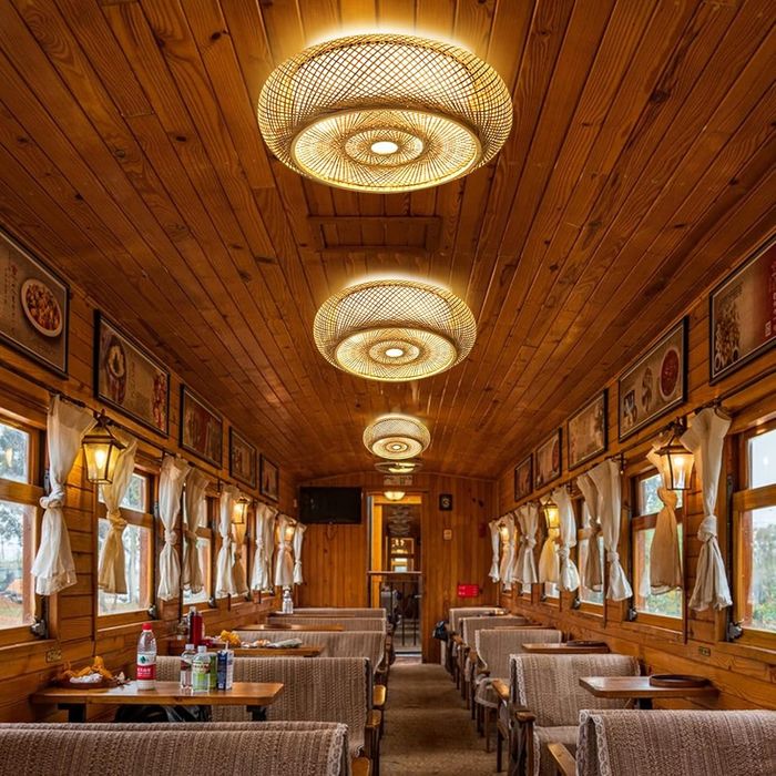 Ф40 Плетена невисяща лампа от тъкан ратан, бамбук, 3×Е27