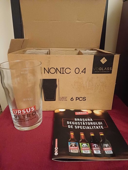 Set 6 pahare 0.4L de colectie Ursus Retro + brosura - nou