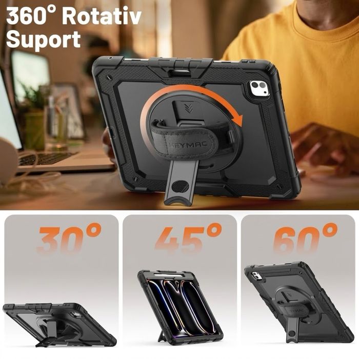 Husa iPad Pro 13 M4 2024 SEYMAC Antisoc Suport Rotiro Mener Curea Noua