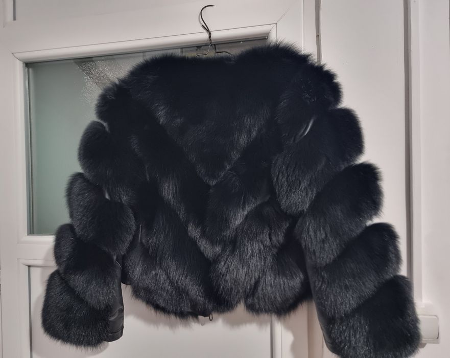Black natural fur fox coat M/L haina blana naturala vulpe