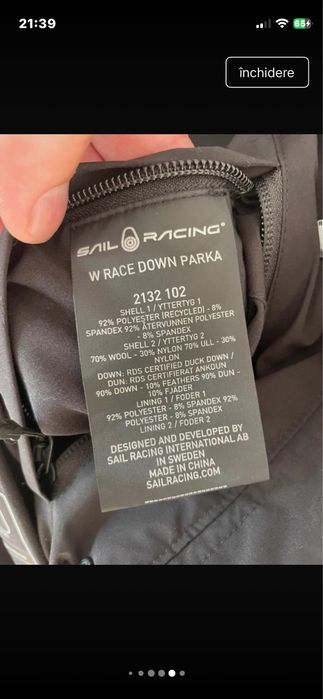 Geacă extremă parka puf Sail  Racing  XL damă