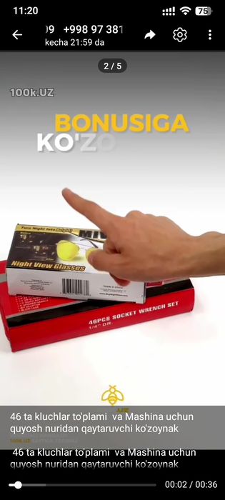 46 ta kluchlar to'plami  va Mashina uchun quyosh nuridan qaytaruvchi k
