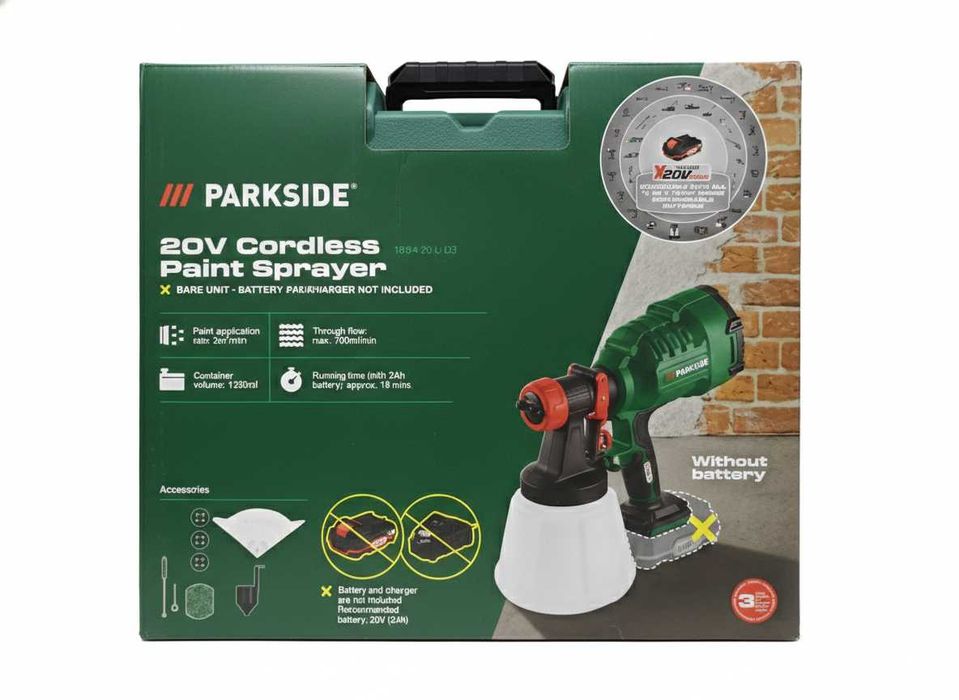 Pistol de vopsit fără fir PARKSIDE 20 V PFSA 20-Li B2 X20V vopsea bate