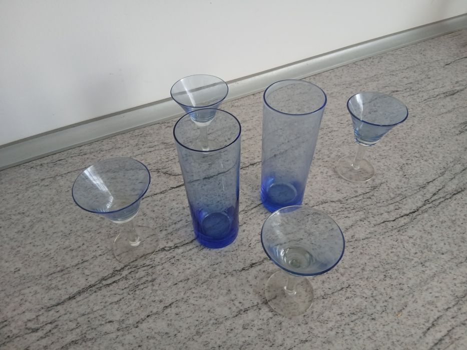 6 pahare cristal albastru stare perfecta