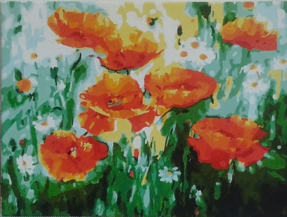 Картина рисуване по номера -Макове готова нарисувана