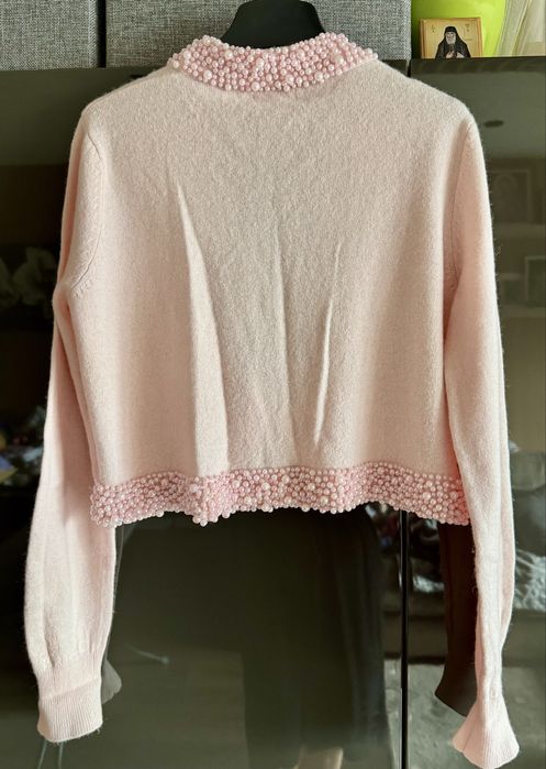 Бебешко розова жилетка с перли