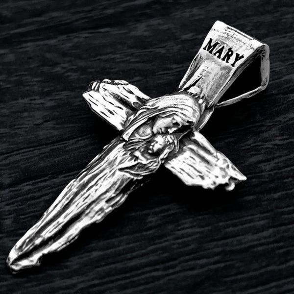 Сребърен кръст 925 с Дева Мария и Младенеца  бижу за вяра и закрила