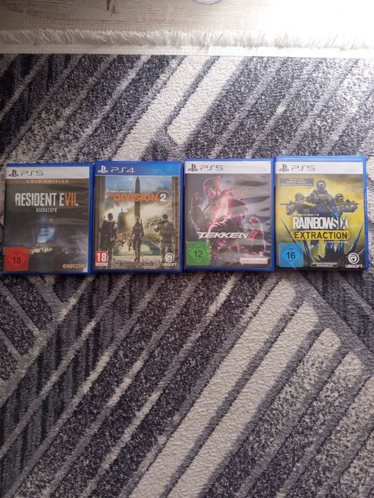 Vând jocuri PS 5  și unul Pe 4 Resident evil 7 gold edition, The division 2, Tekken 8 , Rainbow SX extraction