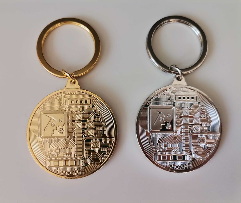 breloc Bitcoin - metalic, auriu/argintiu, 4 cm