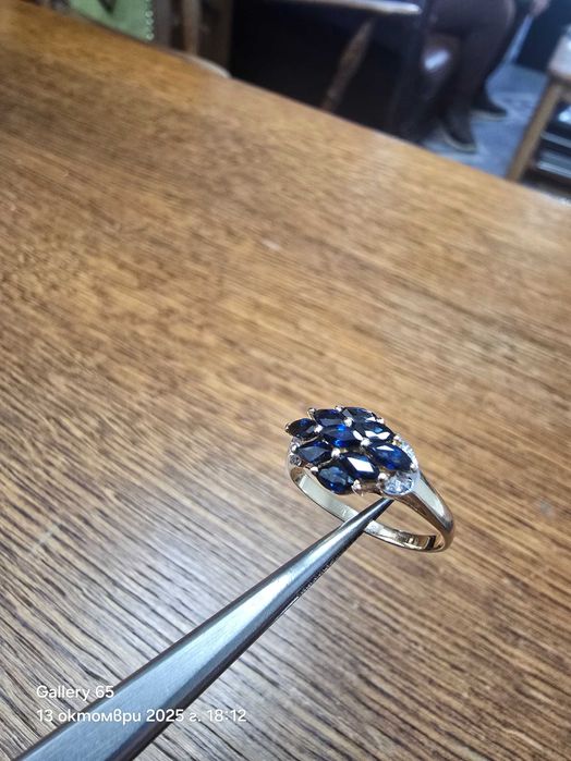 Дамски Златен Пръстен - Сапфири и Диаманти