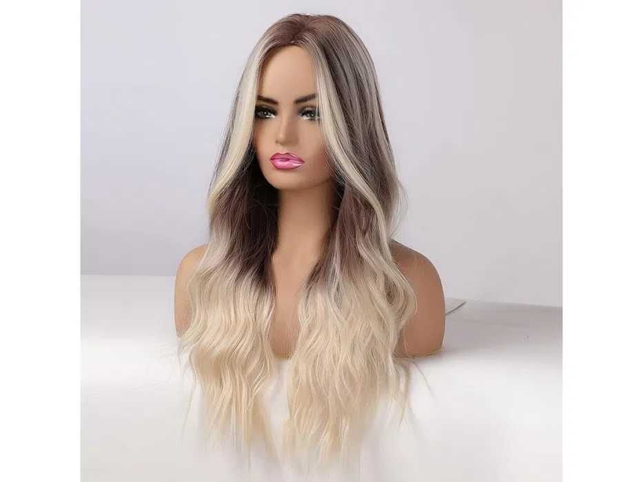 Омбре кафява перука с руси кичури балеаж