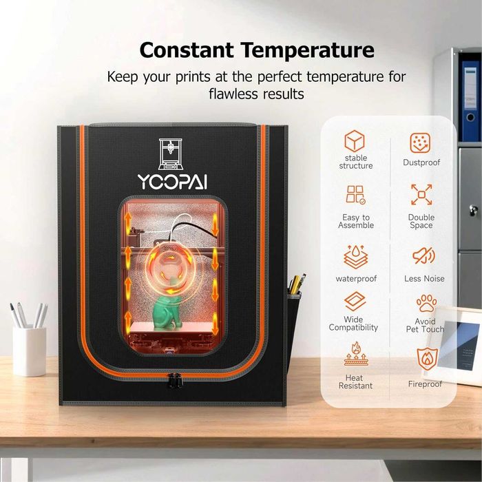 Carcasă Imprimantă 3D YOOPAI Enclosure 750x700x900mm Ignifugă pt Ender 5 Plus CR-10 S Pro Termostatată Slot LED Inclus Dustproof Fireproof Cover Mare