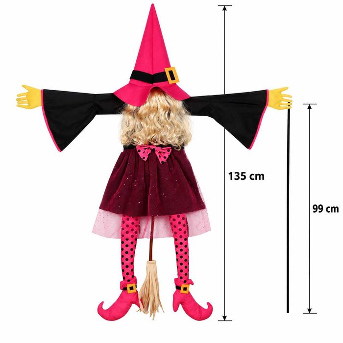 Decorațiune exterioară Halloween vrăjitoare lovită de copac 135 cm roz