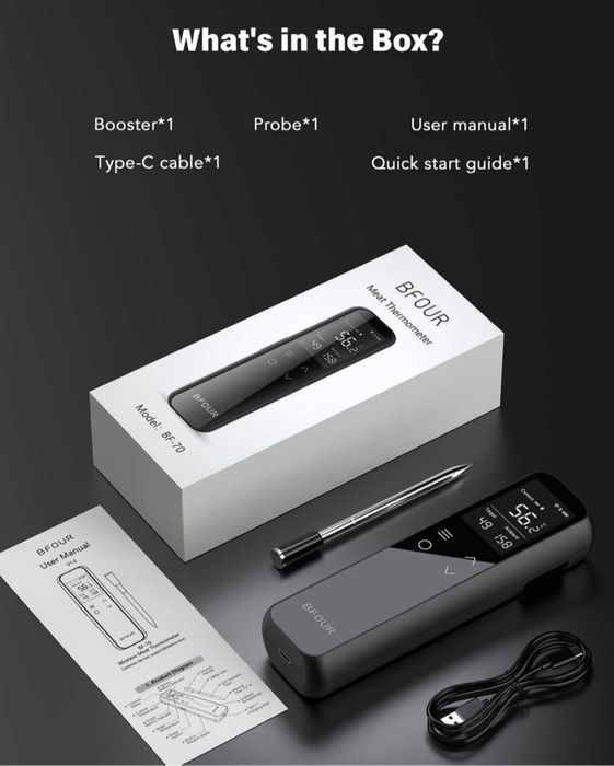 BFOUR WiFi Bluetooth термометър за барбекю,термометър за месо,батерия 2600mAh,BF-70