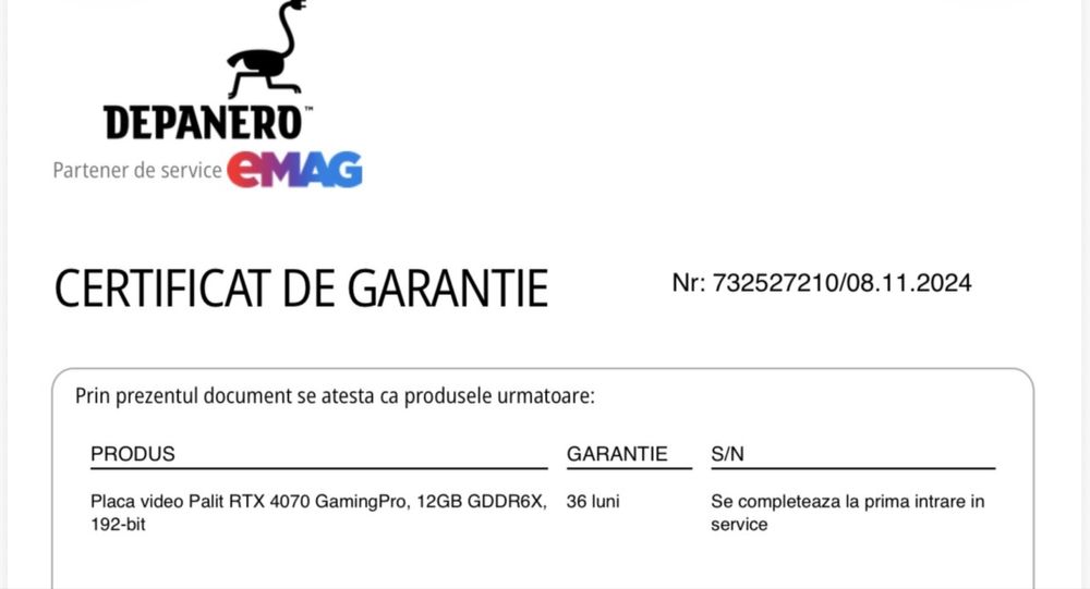 Placa video RTX 4070 Gaming pro OC- Garantie 2027