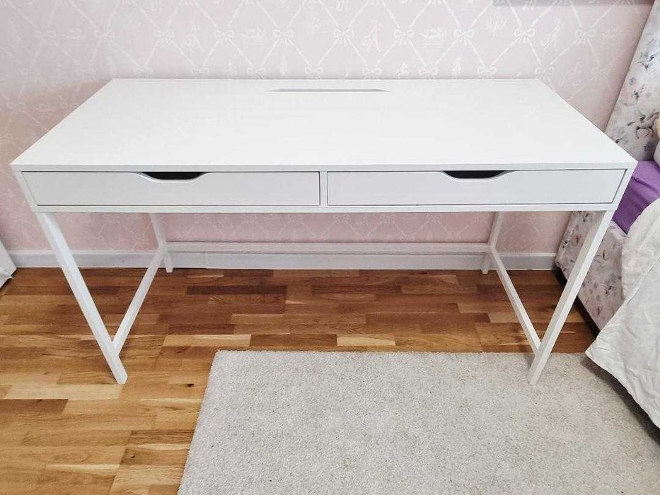 VAND 1 Birou lucru alb ALEX lungime 132 latime 58 cm IKEA Cadru metalic 2 sertare in fata