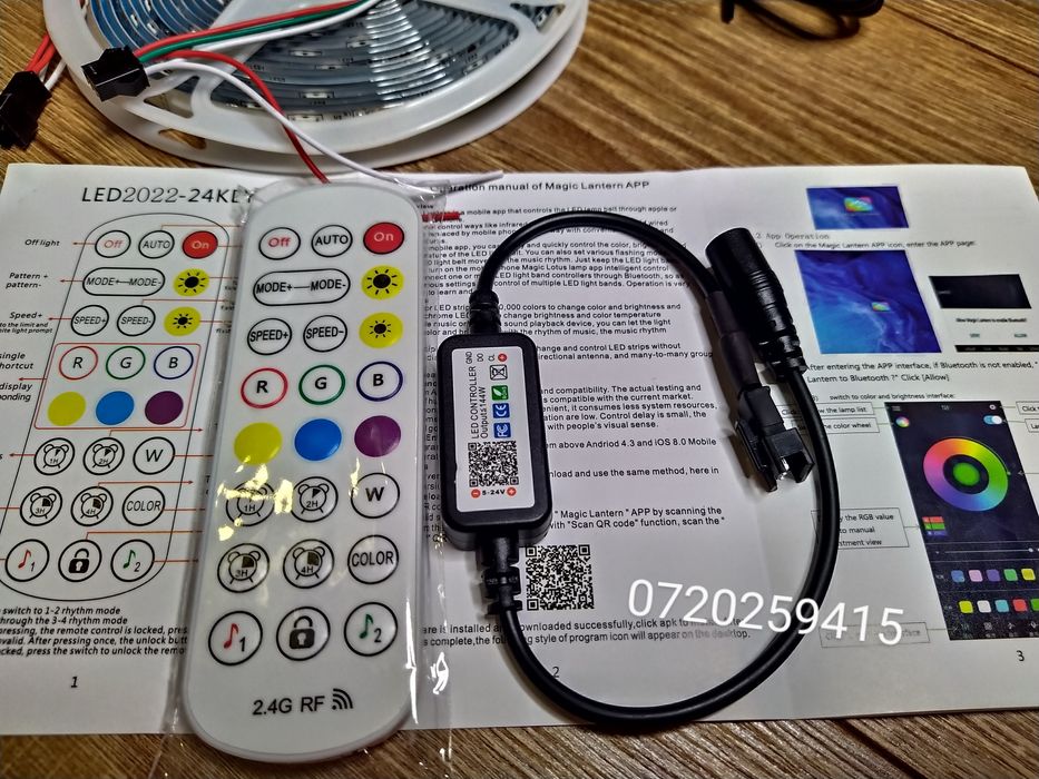 Kit Banda Led DIGITALA 5050 RGB IP65 / 5m cu Bluetooth +Telecomanda RF