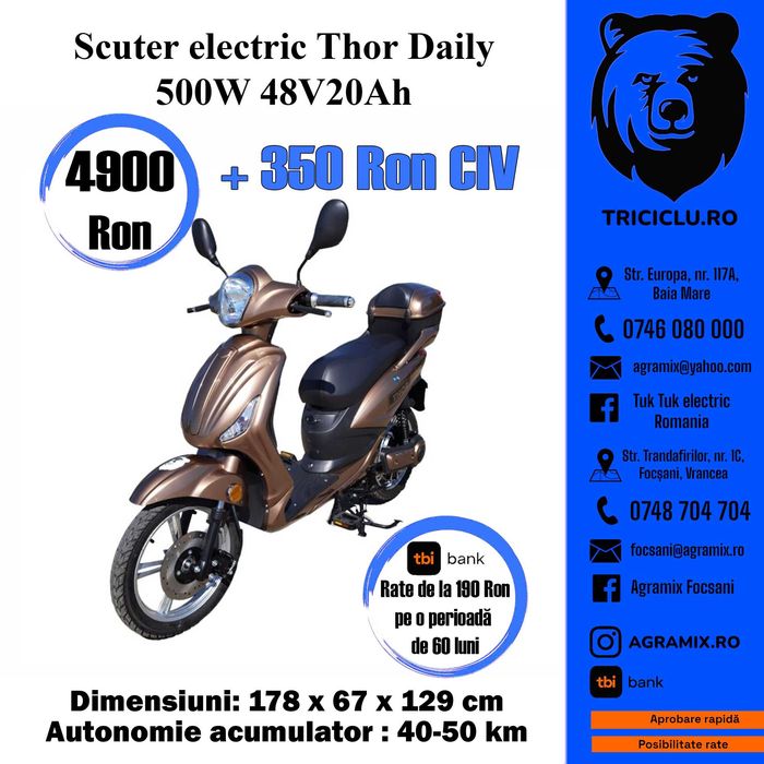 Scuter electric nou THOR RAZOR cu permis Agramix