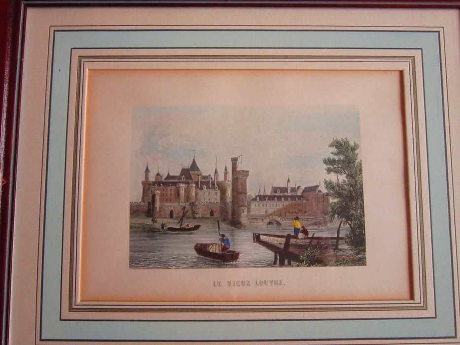 cadou rar Vechiul Paris Luvru si Turnul St.Jacques gravura Franta 1950