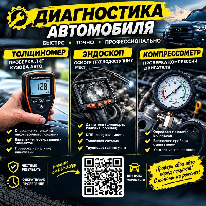 Толщиномер, Эндоскоп, Компрессометр.