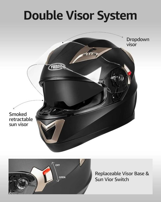 Casca Moto YEMA YM-829 Full Face, Vizier Dublu, Neagră mat, M