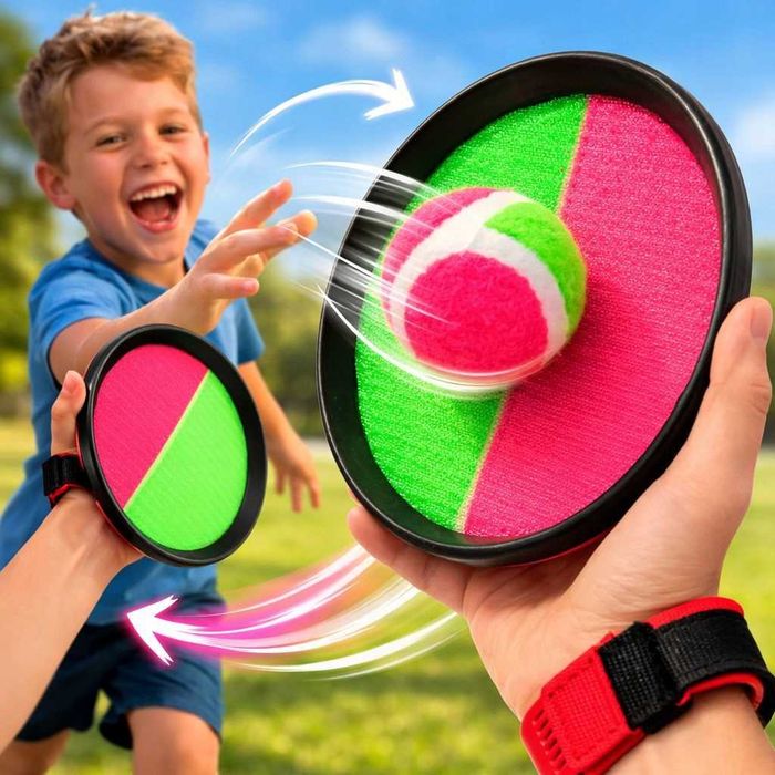 Set Toss & Catch pentru copii si adulti 2 palete rotunde minge cu scai