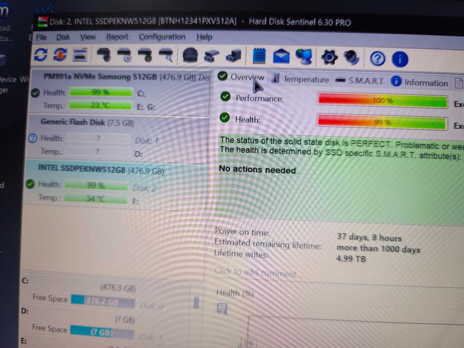 ssd nvme Intel 660 Series 512 gb 99%
