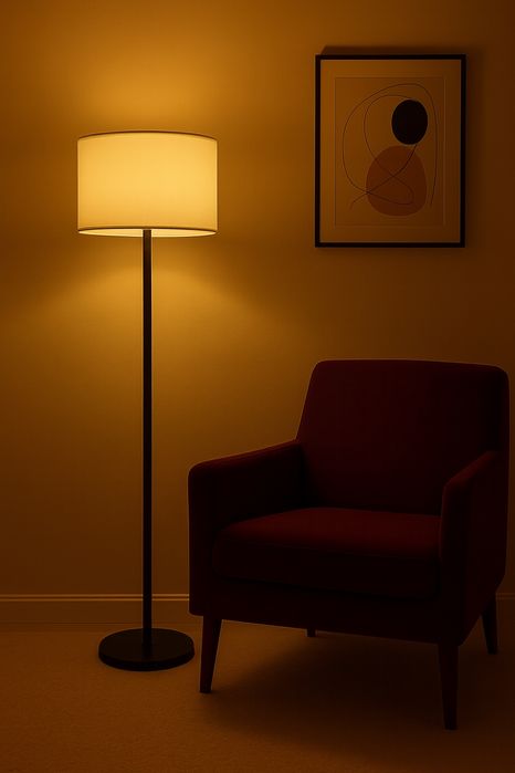 Напольный торшер с белым абажуром