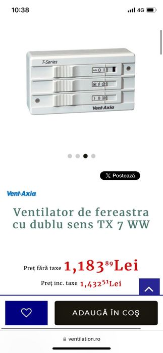 Ventilator fereastra cu dublu sens,nou,model TX7 WW
