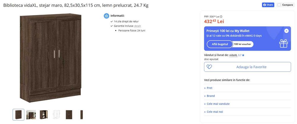 Biblioteca vidaXL, stejar maro, 82,5x30,5x115 cm, lemn prelucrat, 24.7 Kg