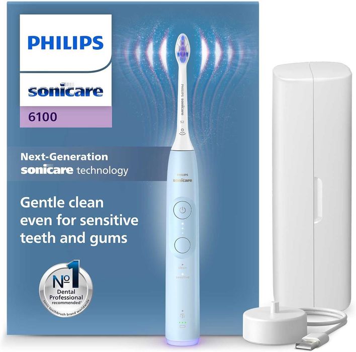 Philips Sonicare 6100 електрическа четка за зъби-син цвят,калъф
