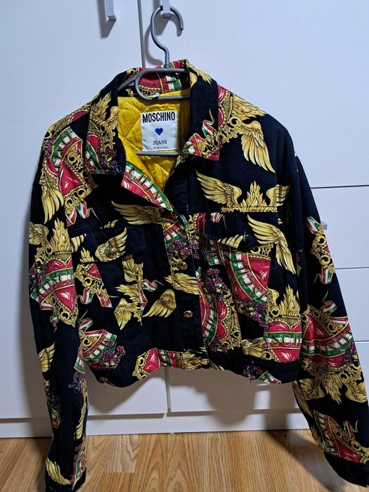 Jachetă de damă din denim vintage Moschino Jeans cu inimă aripioară. M