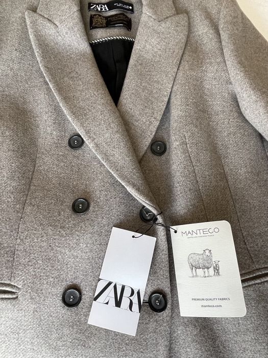Palton de lana gri la 2 randuri de nasturi Zara Manteco L